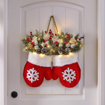 Christmas Garland Creative Glove Shaped Simulated Flower Wreath Window Door Gate Decoration Door Sign Xmas Party Decoration